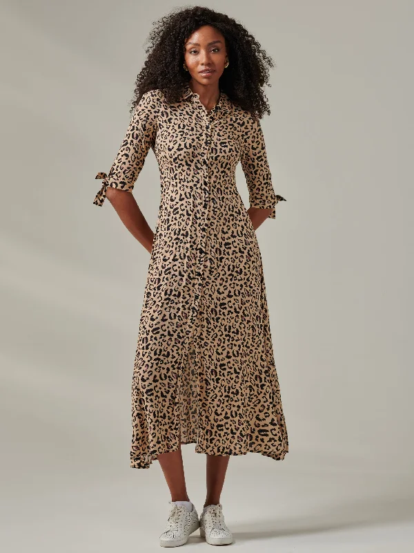 Charming Women's Clothes For Special Events Nora Print Viscose Maxi Shirt Dress, Neutral Animal