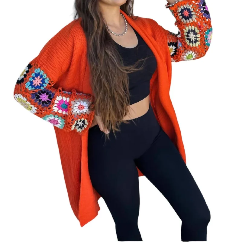 Fashion-Forward Women's Clothing Crochet Sleeve Cardigan In Orange