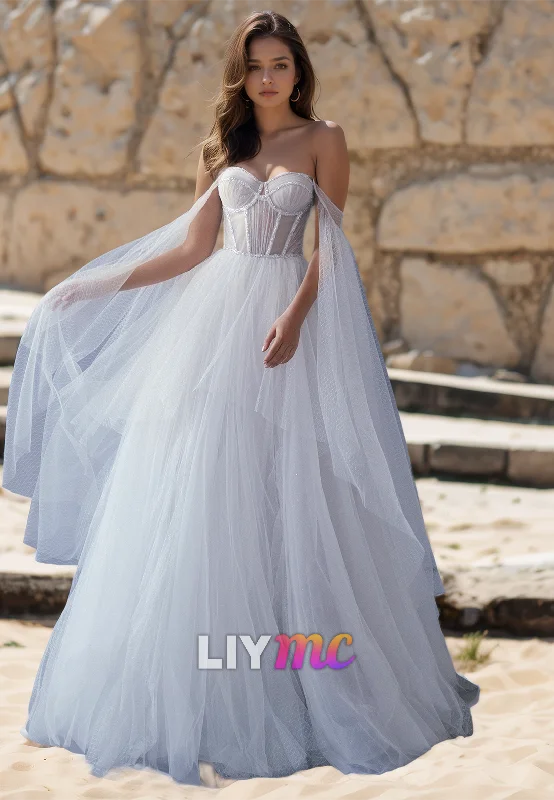 Women's Trendy Garments Sweetheart Strapless Tulle A-Line Ball Gown Wedding Dress