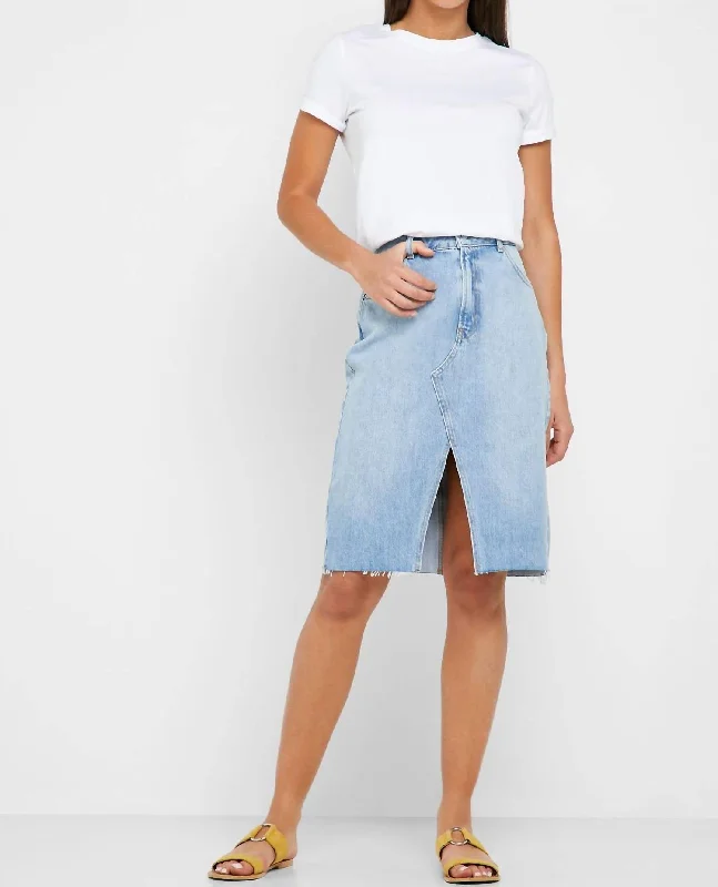 Vintage-Inspired Garments Denim Front Split Pencil Denim Skirt In Blue