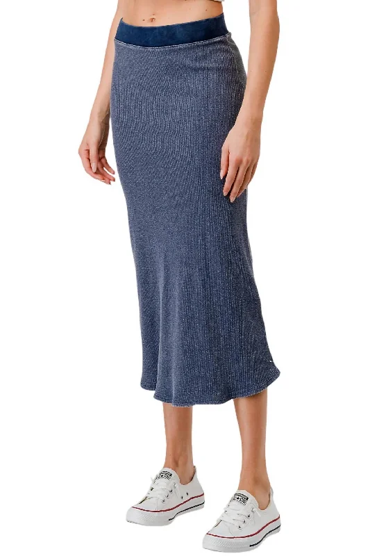 Charming Women's Garments Ribbed Mineral Dyed Midi Skirt In Indigo