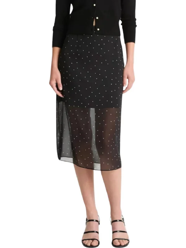 Women's Casual Outfit Sheer Dot Straight Skirt In Black / Grey