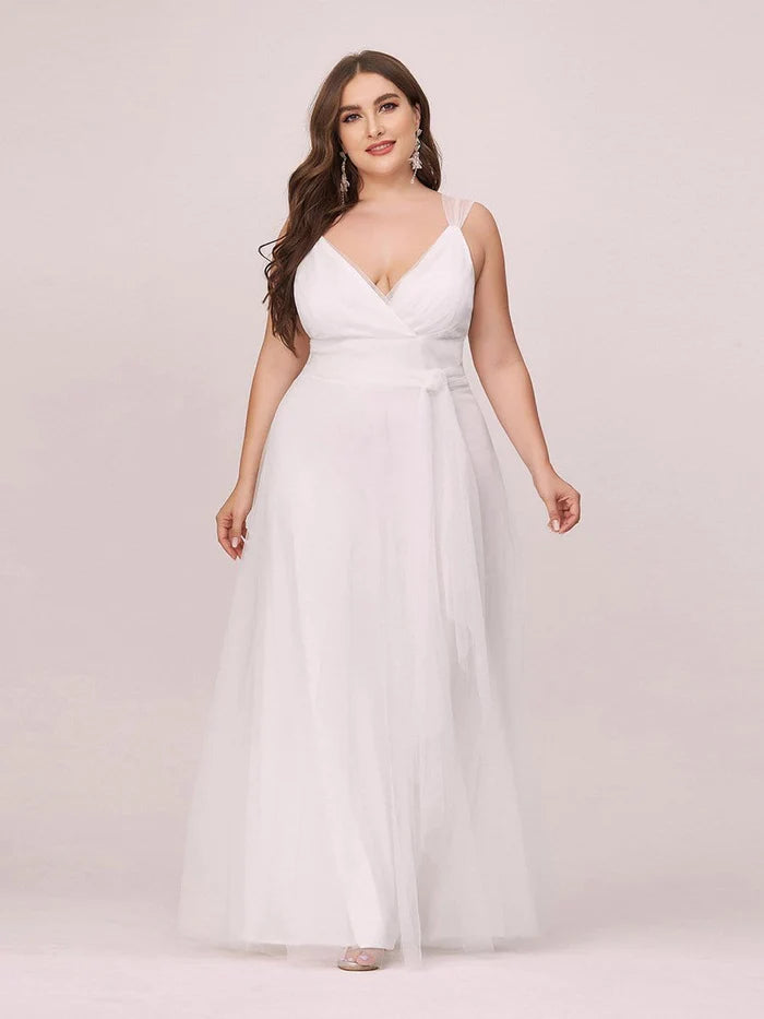 Women's Attire Plus Size Cap Sleeves Simple Tulle Wedding Dress