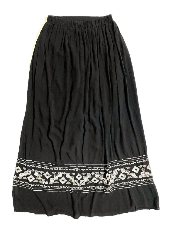 Women's Clothing For Holiday Travel Women's Boho Rayon Embroidered Maxi Skirt In Black