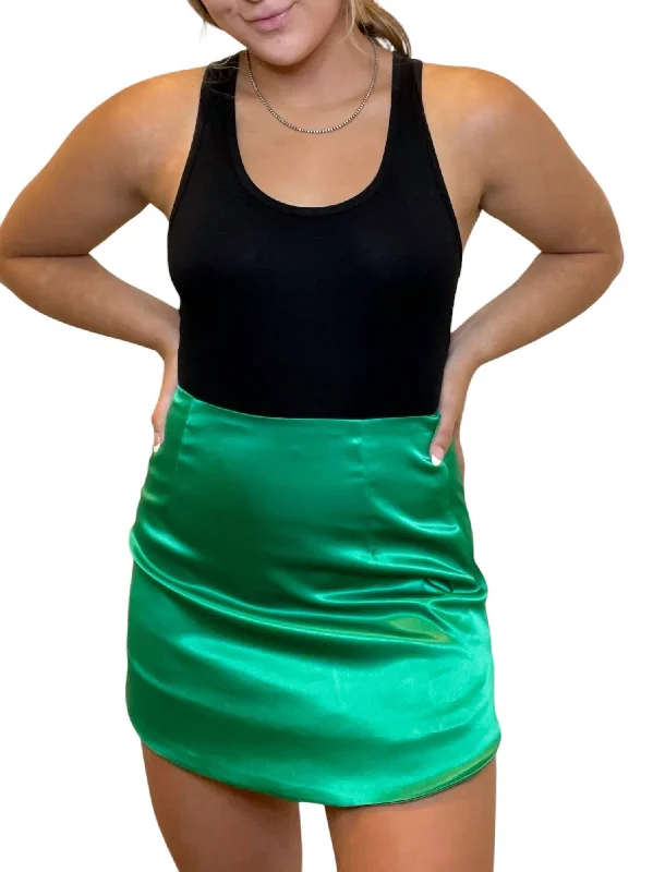 Women's Party Clothes Wish Me Luck Satin Mini Skirt In Green