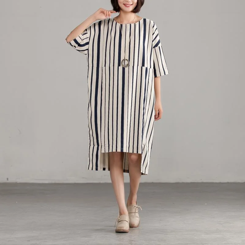 Modern Women's Clothes DIY Chiffon clothes For Women 2024 Round Neck Chiffon Stripe Loose Dress