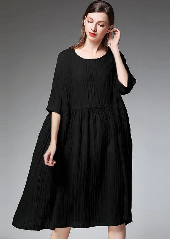 Affordable Women's Apparel Elegant Black O-Neck Patchwork Summer Dresses