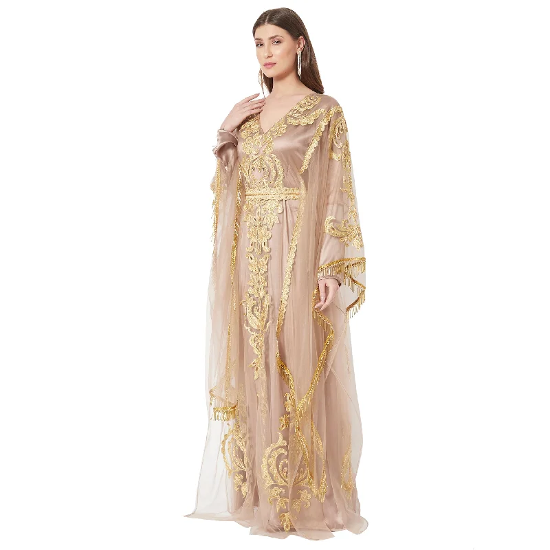 Sustainable Women's Clothing Moroccan Takchita Partywear Coffee-Beige Kaftan