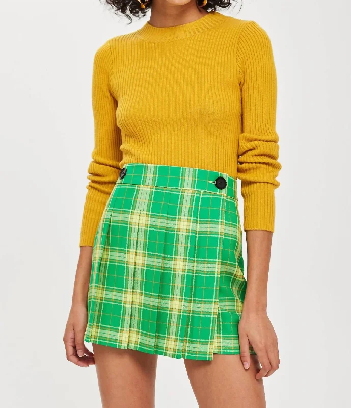 Comfortable Garments For Women Tartan Pleated Wrap Mini Skirt In Green