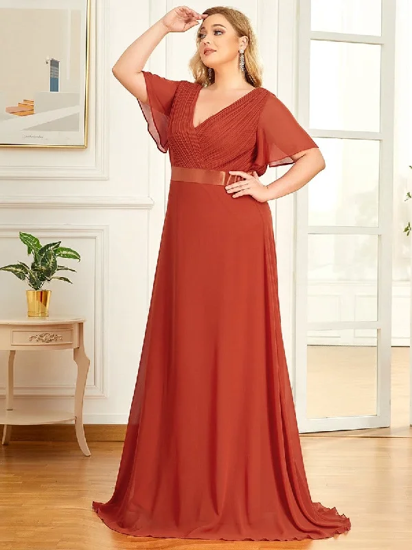 Women's Clothes And Apparel Sets Plus Size Empire Waist Evening Dress with Short Sleeves