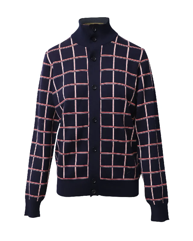 Chic Clothing For Women Louis Vuitton Jacquard Windowpane Check Cardigan in Navy Blue Wool