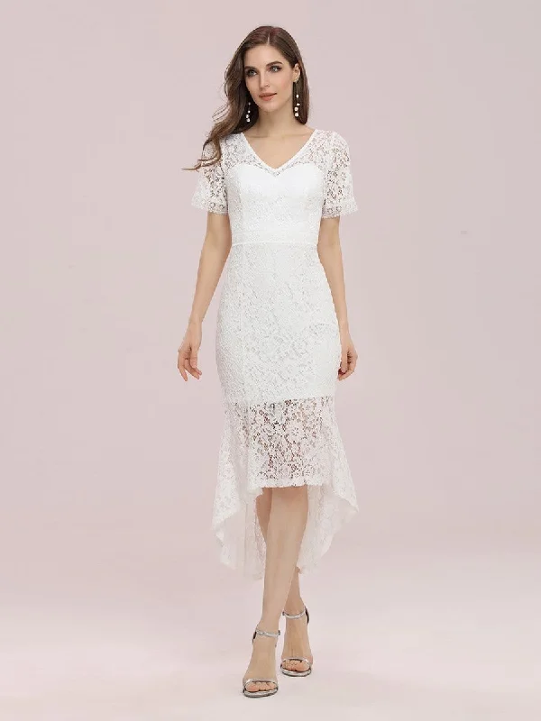 Affordable Fashion Clothing For Women Simple V Neck Fishtail Tea Length Lace Party Dress