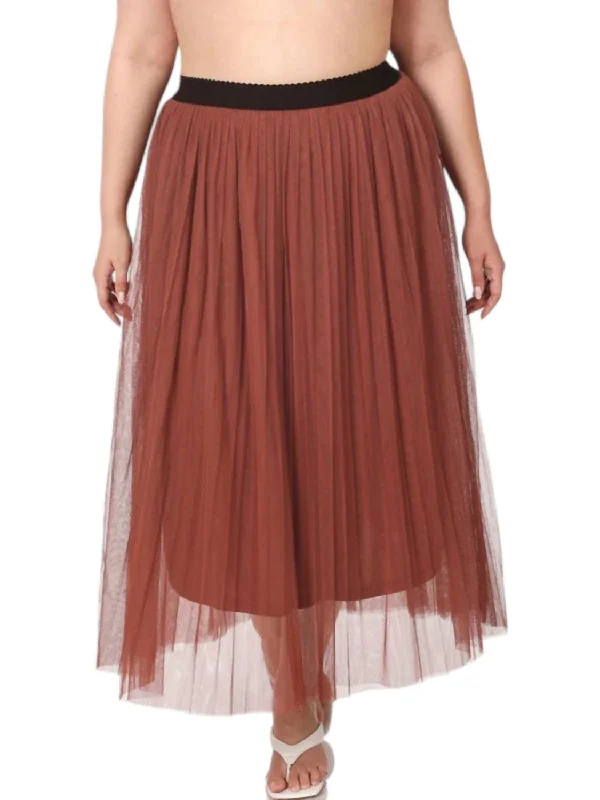 Women's Clothes For Outdoor Events Pleaded Tulle Skirt - Plus In Brick