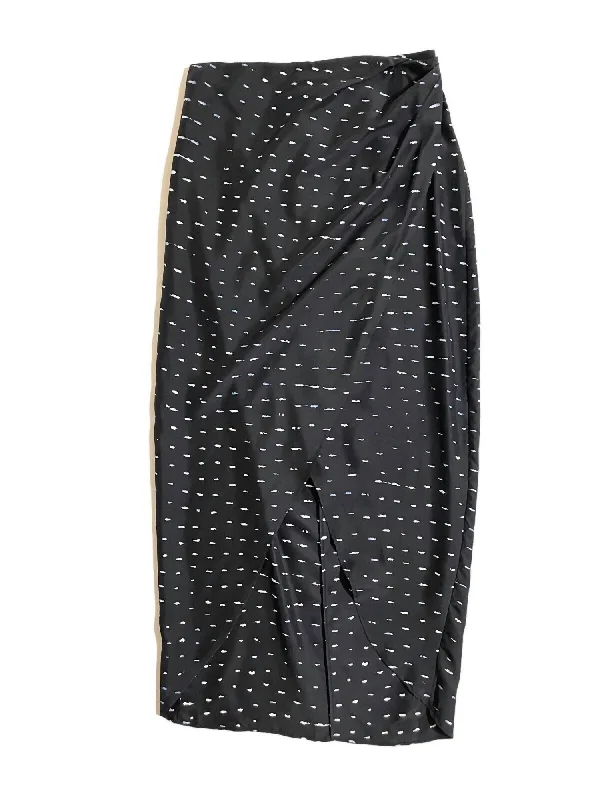 Women's Cozy Clothes Women's Faux Wrap Silk Abstract Print Midi Skirt In Black