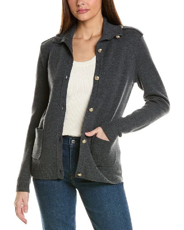 Women's Plus-Size Casual Outfit Bruno Magli Epaulette Wool Sweater Jacket