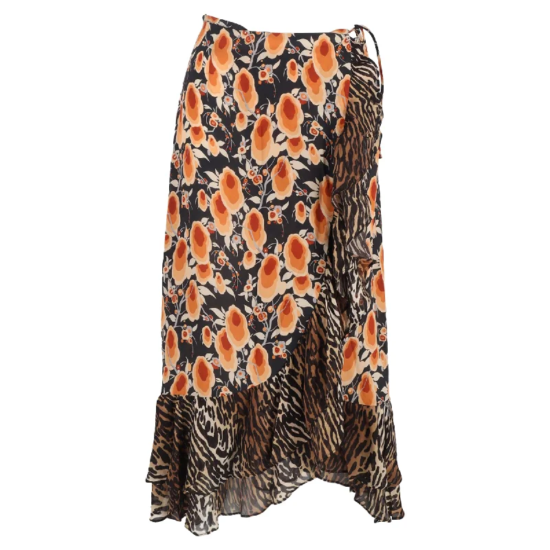 Women's Holiday Attire Rixo Liv Printed Midi Wrap Skirt in Multicolor Silk