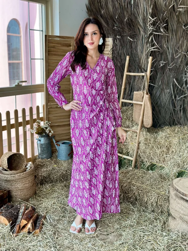 Women's Wardrobe Apparel Lucy Purple Wrap Dress