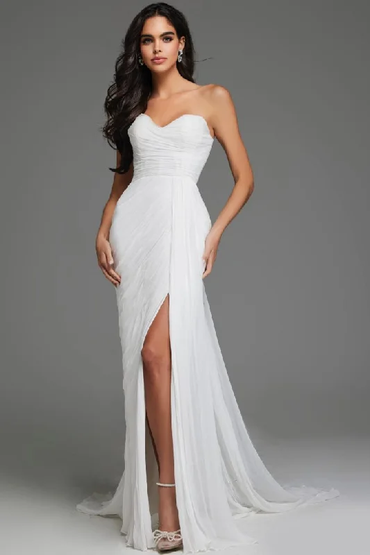 Women's Elegant Clothing Sets Jovani JB43897 Bridal Gown Draped Long High Slit Wedding Dress