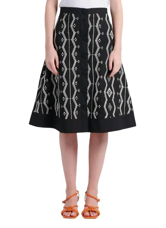 Affordable Women's Apparel First Embroidered Midi Skirt In Black, White