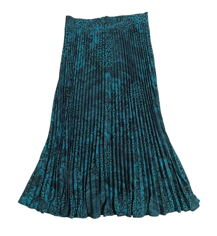 Women's Transitional Attire Women's Animal Print Pleated Midi Skirt In Teal Blue