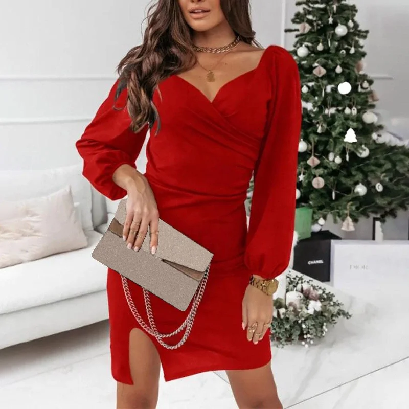 Women's Chic Outfit DressBetty - Sexy Mini Dress Women Women's Long Sleeve Casual Dresses Button Down Slim Solid Knit Party Club Dress