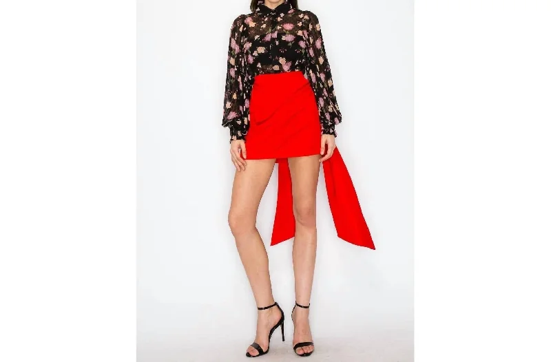 Luxury Women's Clothing Side Bow Mini Skirt In Red