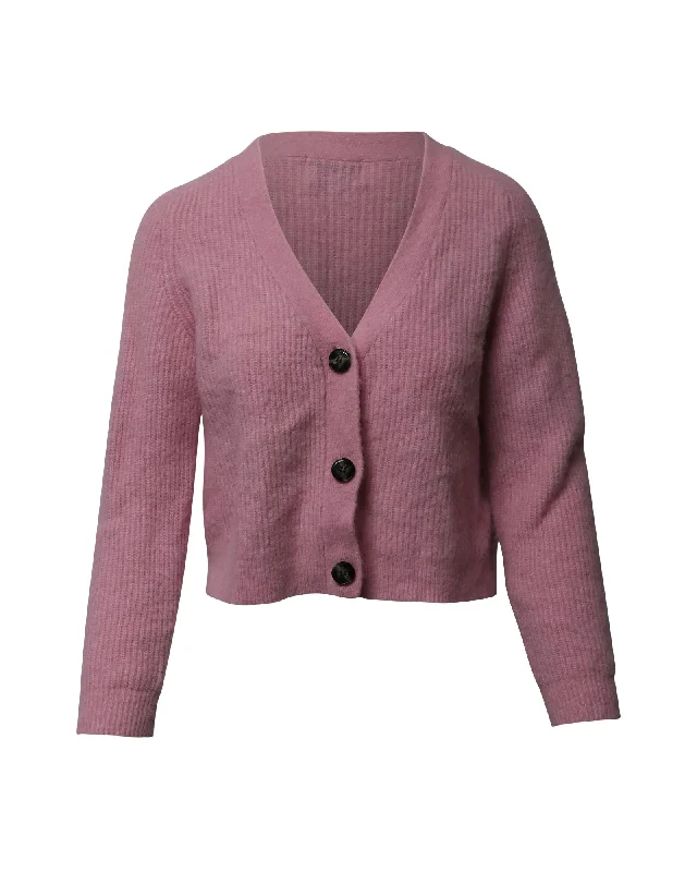 Formal Clothing For Women Ganni Rib Knit Cropped Cardigan in Pink Wool