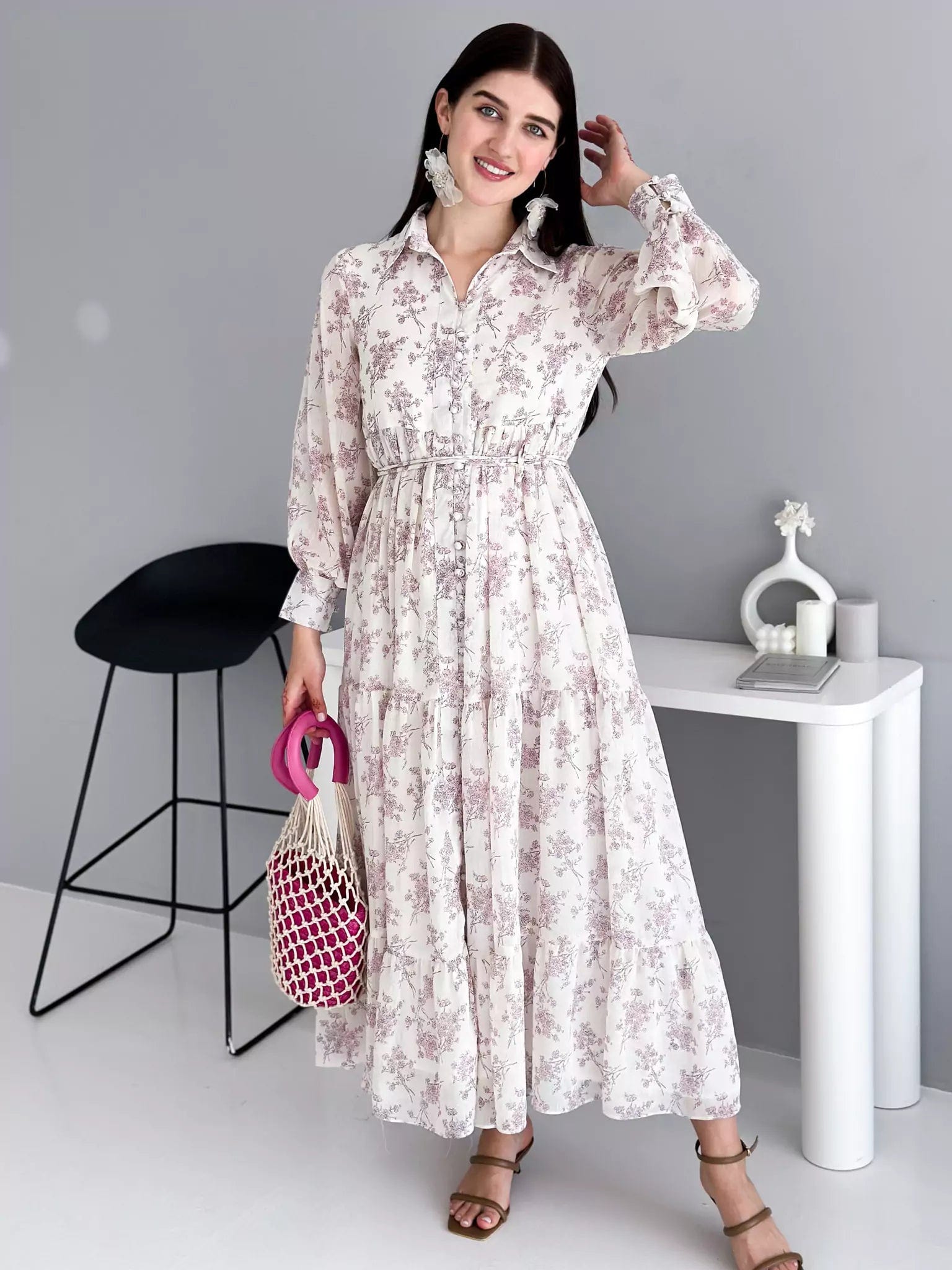 Women's Transitional Attire Holiday Floral Long Dress