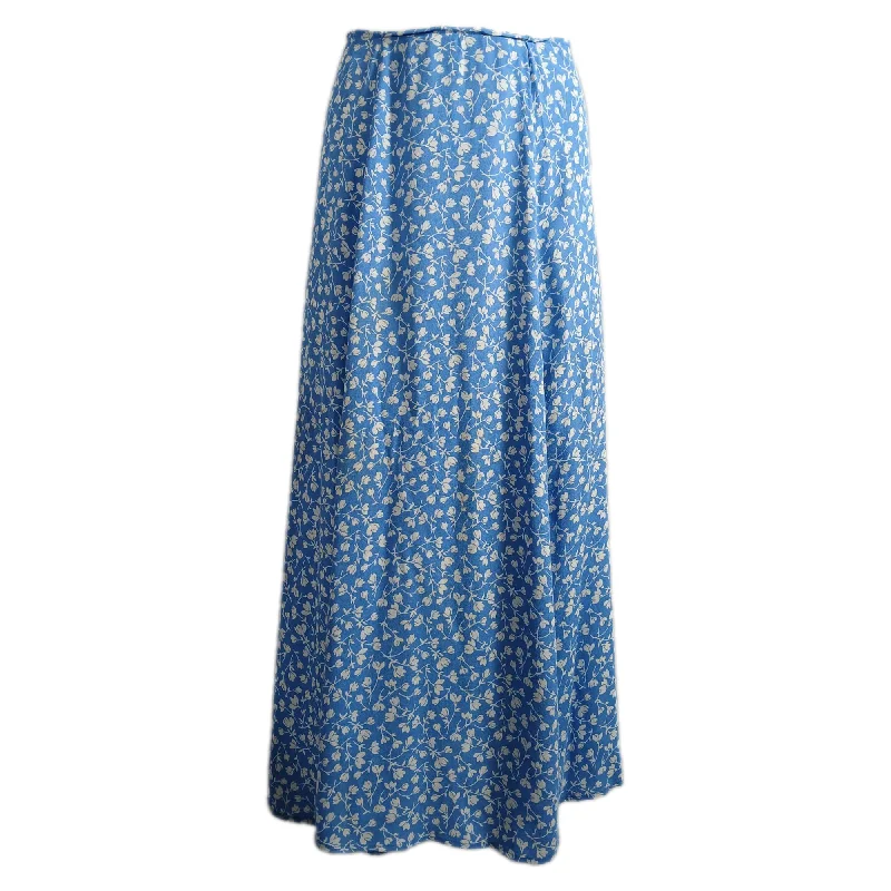 Women's Trendy Casual Outfit Reformation Zoe Floral Print Midi Length Skirt in Light Blue Viscose