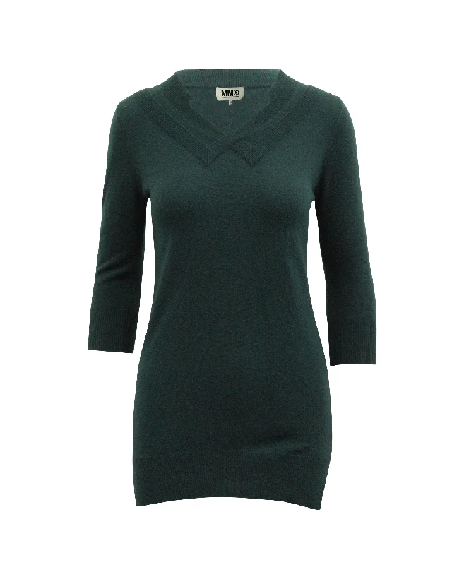 Women's Professional Attire Maison Martin Margiela Knit Mini Dress in Emerald Green Cotton Wool