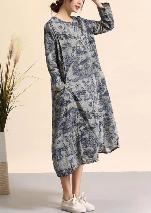 Women's Romantic Outfit Khaki Oversized Floral Cotton Dresses Plus Size Shirt Dress Blouses