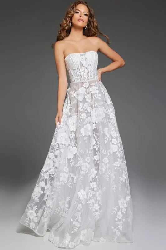 Women's Clothing Apparel Sets Jovani JB42148 A Line Bridal Gown Long Floral Wedding Dress