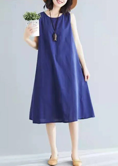 Women's Contemporary Clothing Style navy sleeveless cotton clothes wild A-Line Summer Dresses