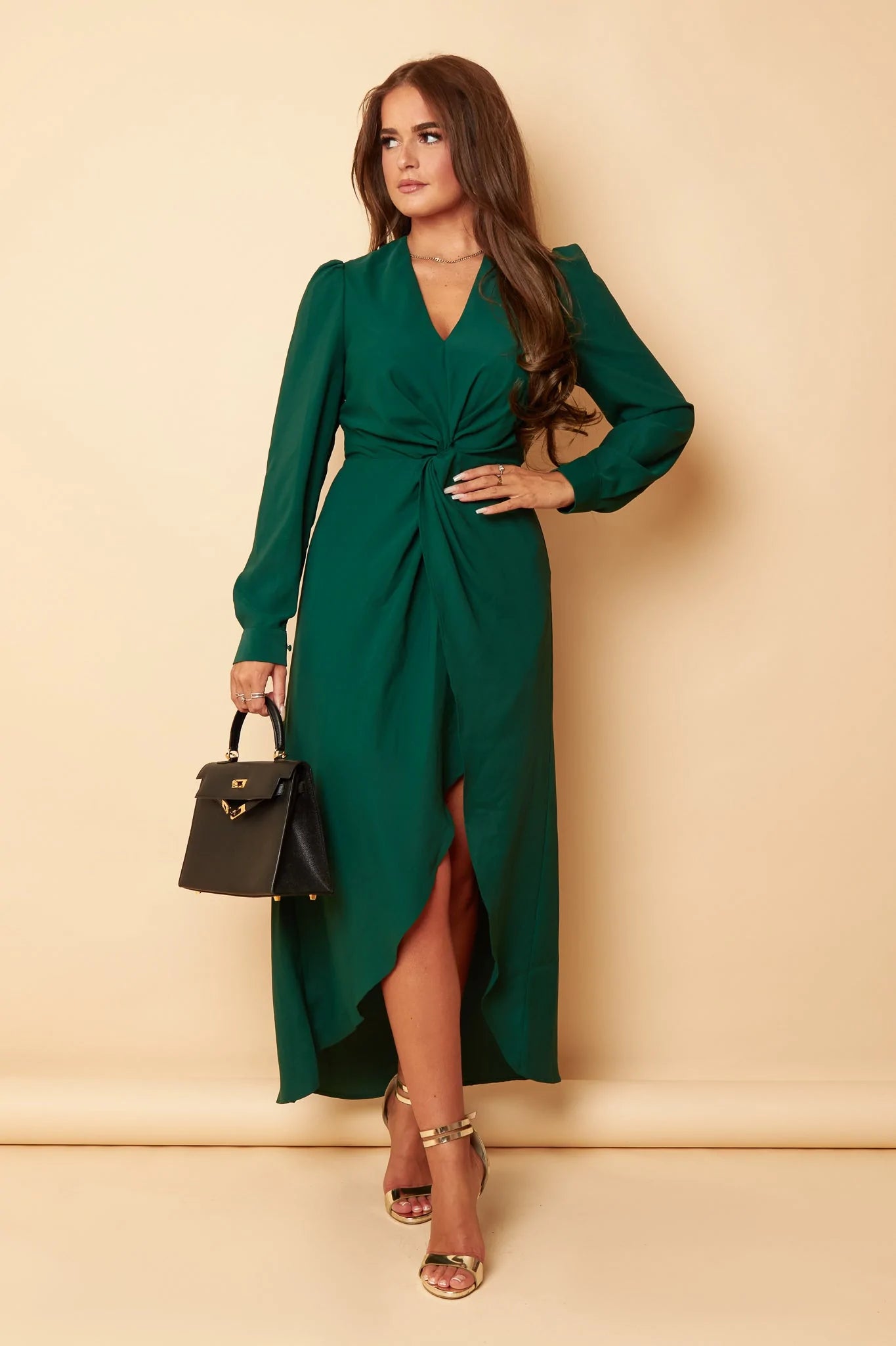 Women's Night-Out Clothes Jackie Emerald Green Twist Detail Midaxi Dress