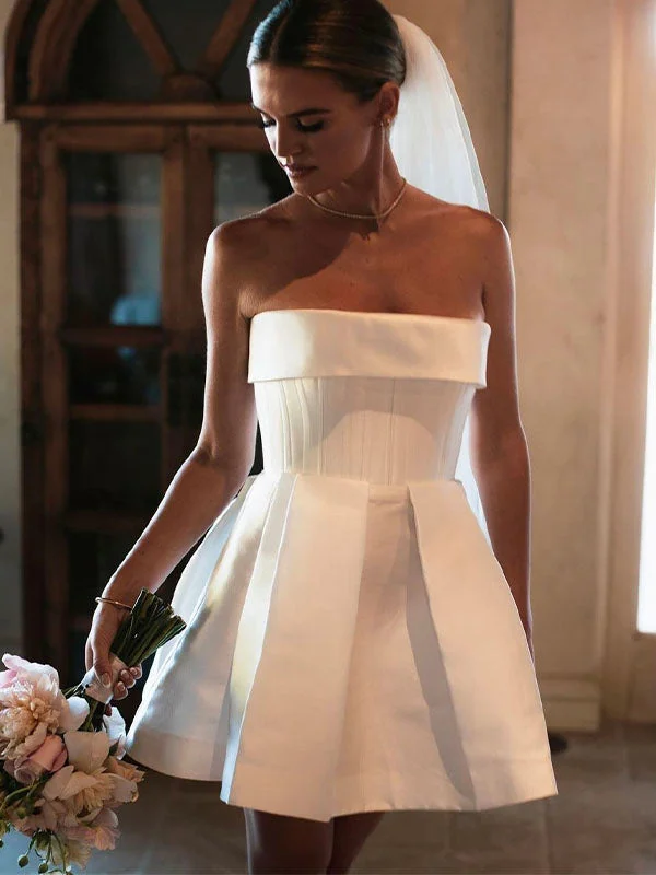 Women's Clothes For The Office Elegant Strapless Pleat Short Wedding Dress For Women Simple Backless A Line Above Knee Mini Bridal Gown Robe De Mariee