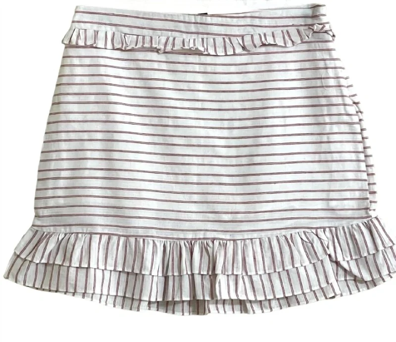 Women's Clothing For Holiday Travel Women's Cotton Blend Stripes Ruffle A Line Slip Skirt In White