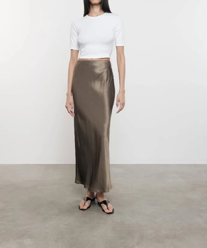 Charming Everyday Clothing For Women Satin Bias Cut Skirt In Shitake