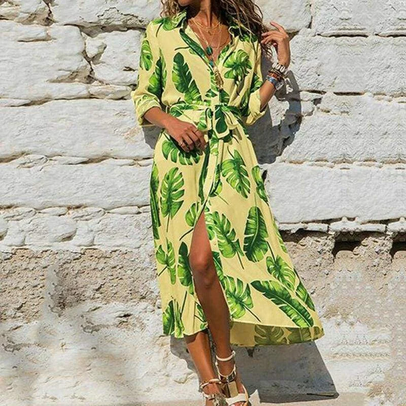 Women's High-Fashion Clothes FashionSierra - Fashion Women Summer Boho Floral Slit Long Maxi Dress Holiday Party Ladies Casual Beach Loose Dresses Sundress