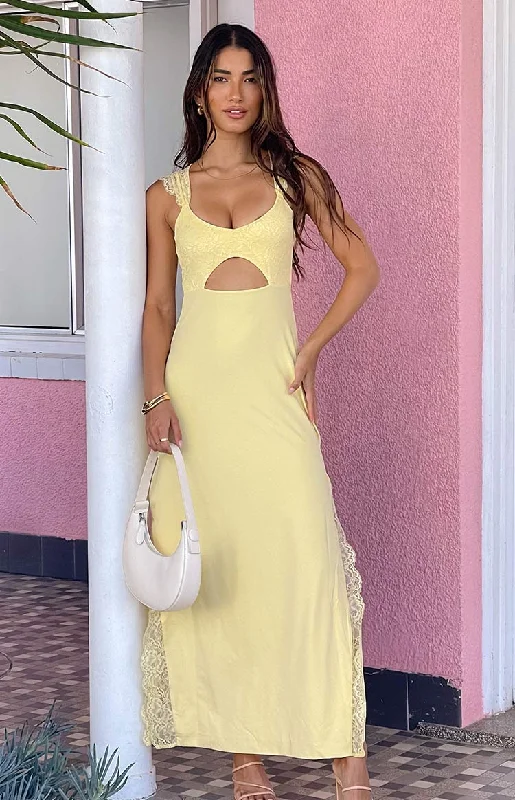 Luxury Women's Clothes Tiana Yellow Lace Maxi Dress