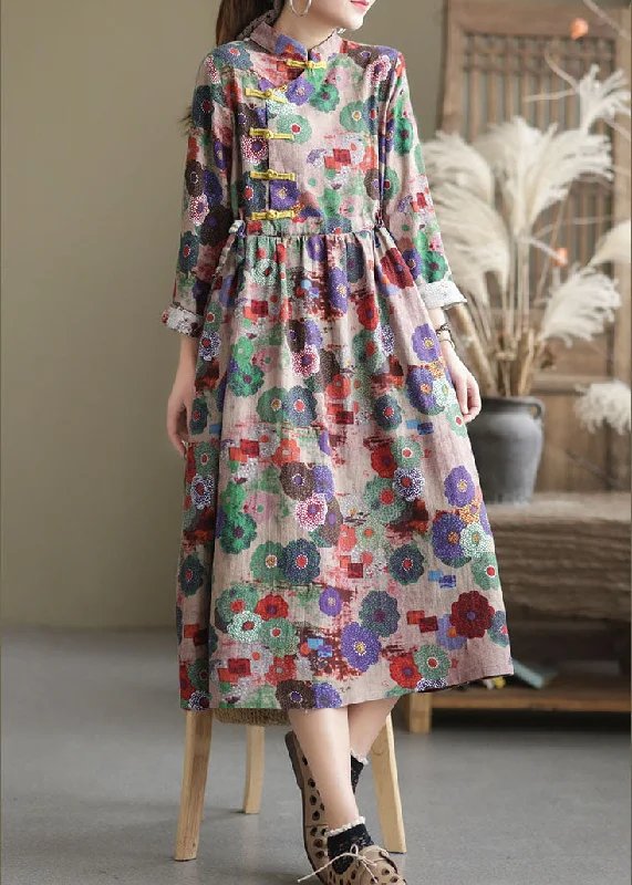 Women's Professional Outfit Fine Button Patchwork Print Dresses Spring