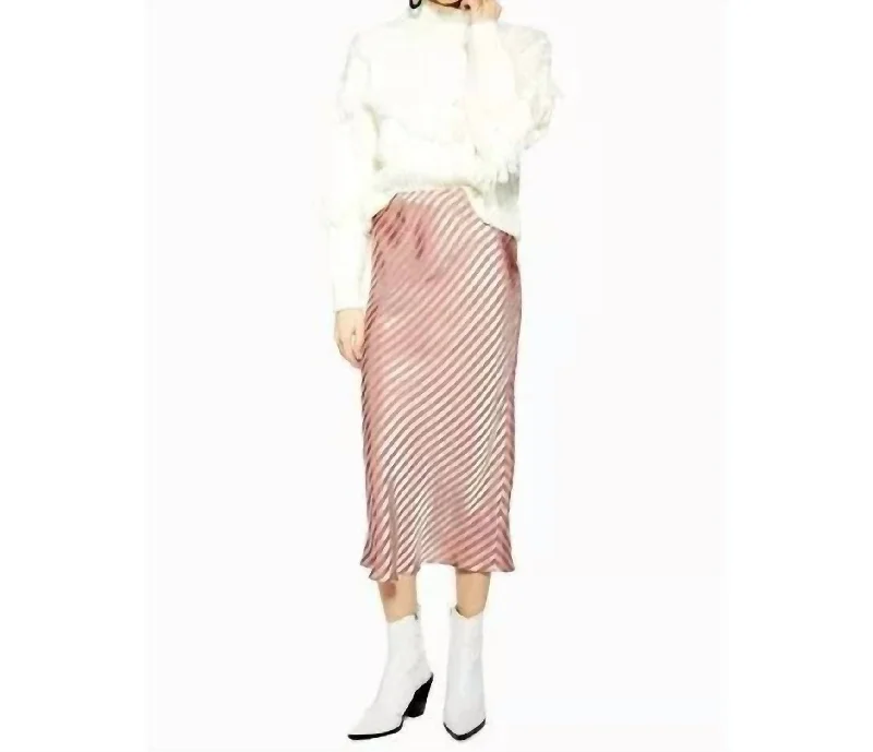 Women's Evening Apparel Bias Stripe Satin Slip Midi Slip Skirt In Pink