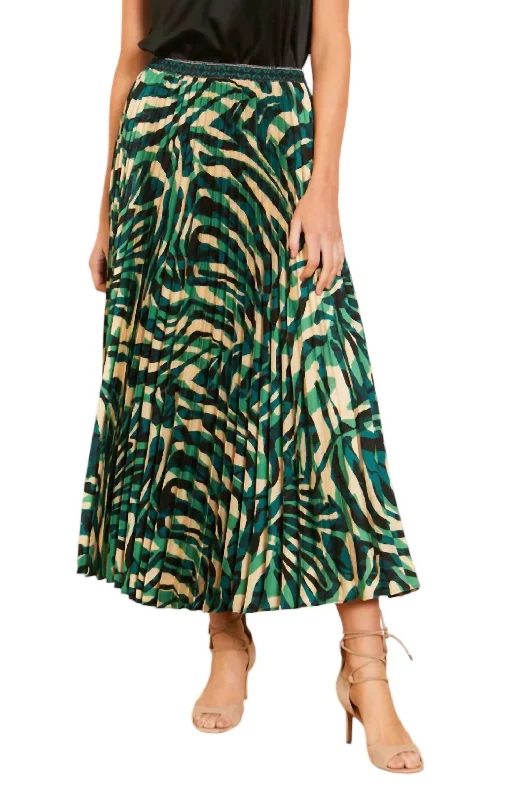 Classic Women's Clothing Styles Mia Midi Skirt In Green Zebra