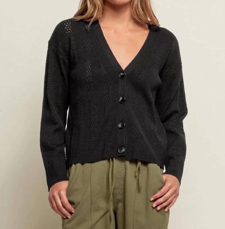 Comfortable Women's Clothing Pointelle Cardigan In Black