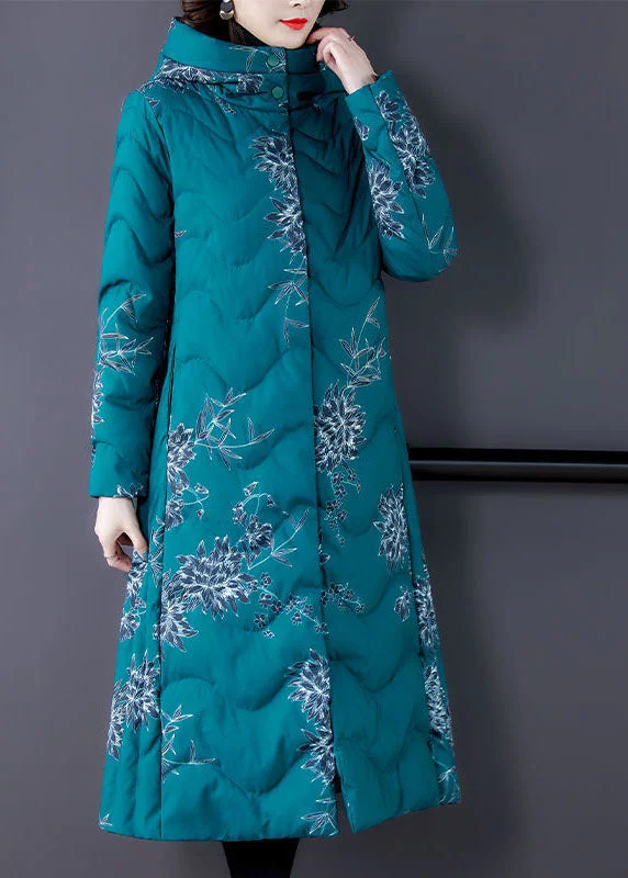 High-End Fashion, Low-End Prices – Sale Happening Now Fitted Blue Hooded Print Fine Cotton Filled Puffers Coats Winter