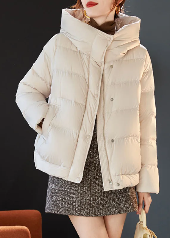 Women's Functional Outdoor Garments Stylish Beige Hooded Duck Down Puffer Coat Winter