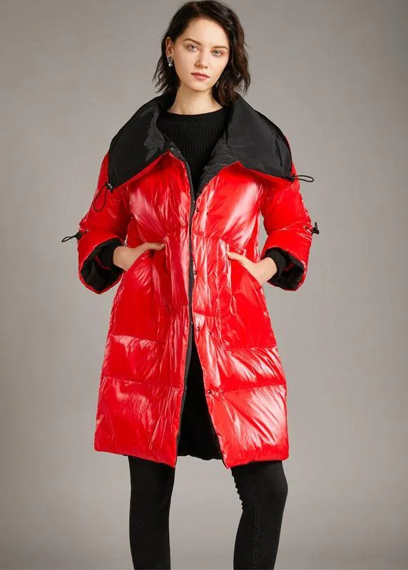 Women's Comfy Loungewear Outfit Unique Red zippered Nail bead fashion Winter Duck Down Coat