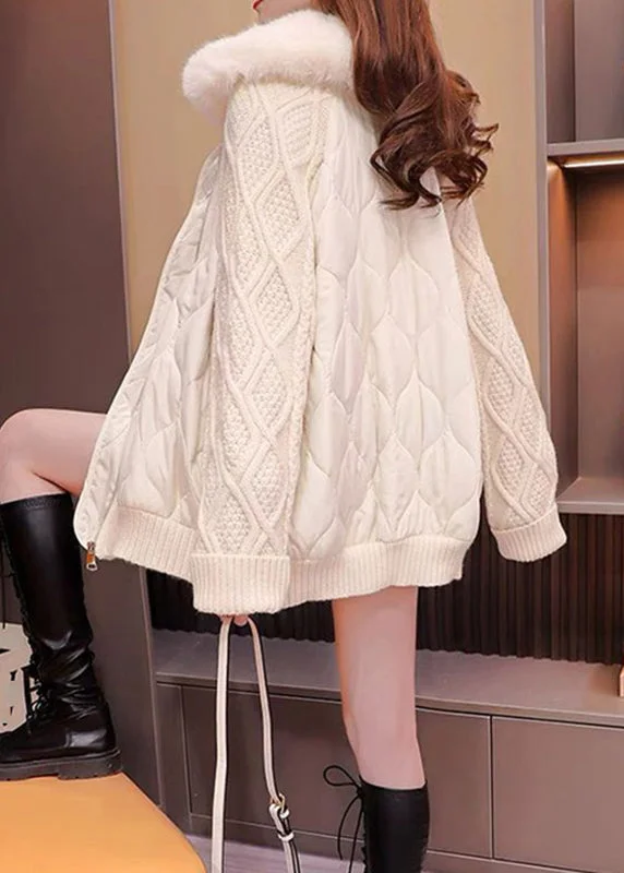 Women's Professional Garments Plus Size Beige Fur Collar Knit Patchwork Parka Winter