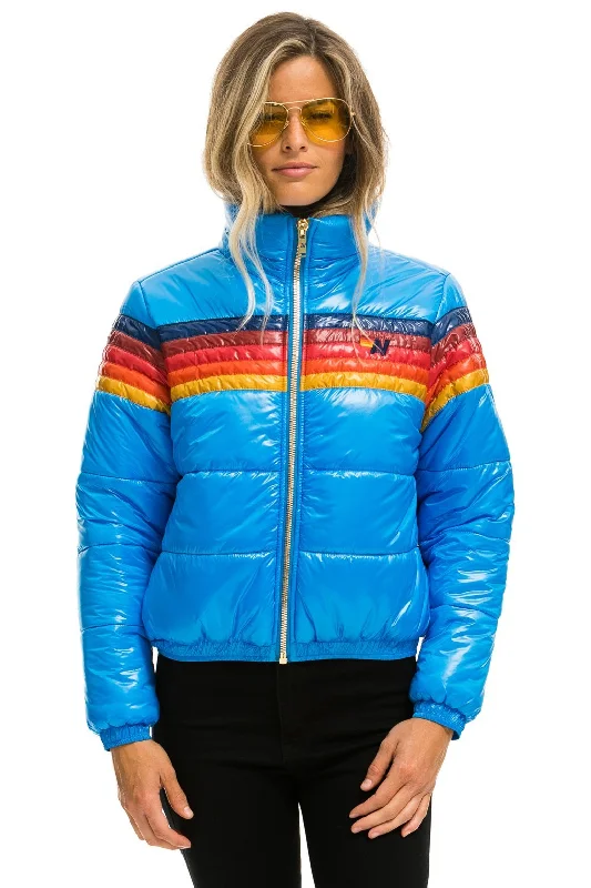 Trendy And Timeless Styles Now At Exclusive Discounts 5 STRIPE LUXE APRES PUFFER JACKET - GLOSSY BLUE