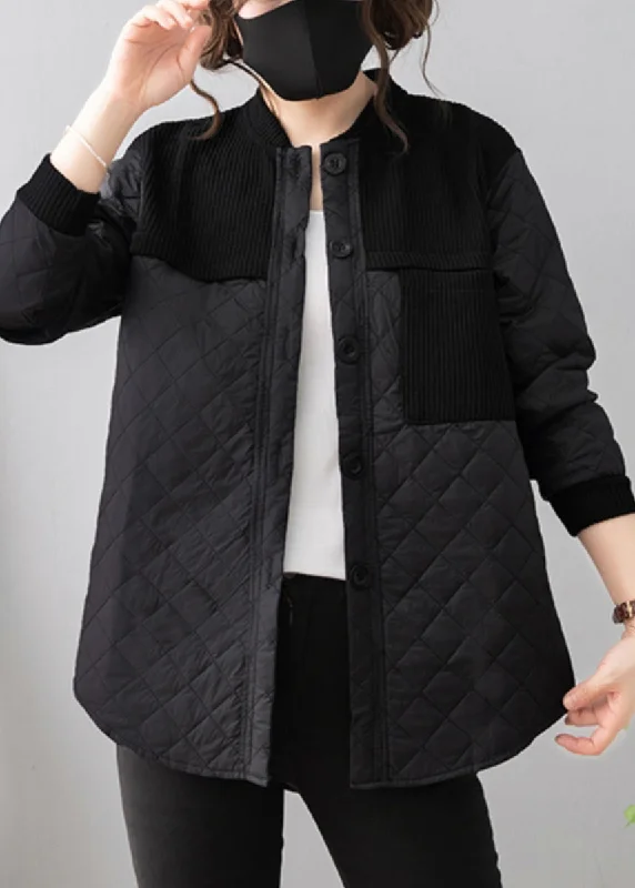 Limited-Time Fashion Sale – Shop Your Favorite Styles Now Loose Black Button Patchwork Thin Cotton Coat Long Sleeve