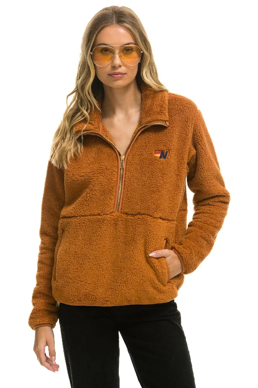 Affordable Luxury Women's Garments TEDDY UNISEX HALF ZIP JACKET - WHISKEY